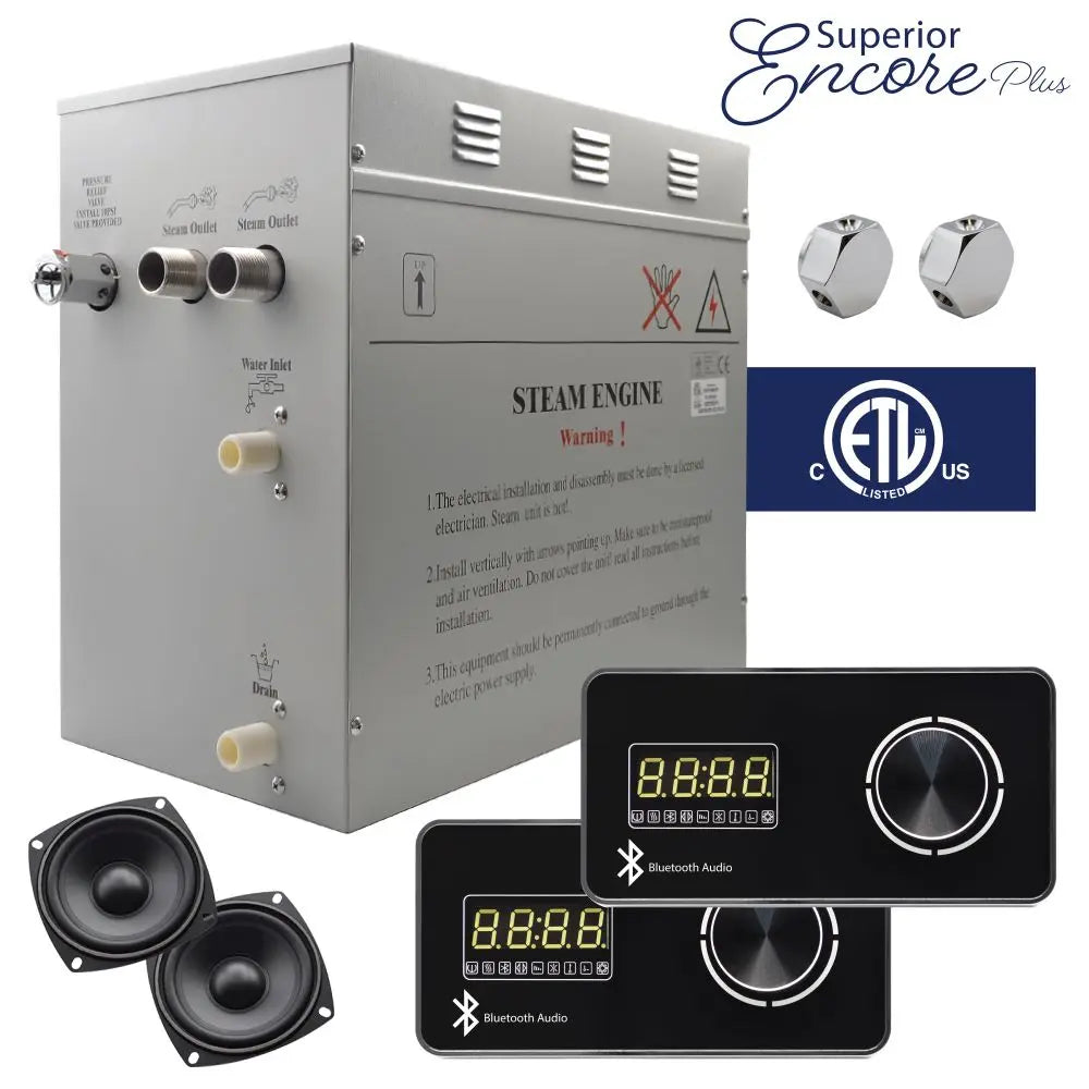 Steam Planet Superior Encore Plus 12kw Self-Draining Steam Bath Generator with Dual Bluetooth Horizontal Digital Keypads in Black-Steam Generator-Homeward Bath-Luxury Steam Showers