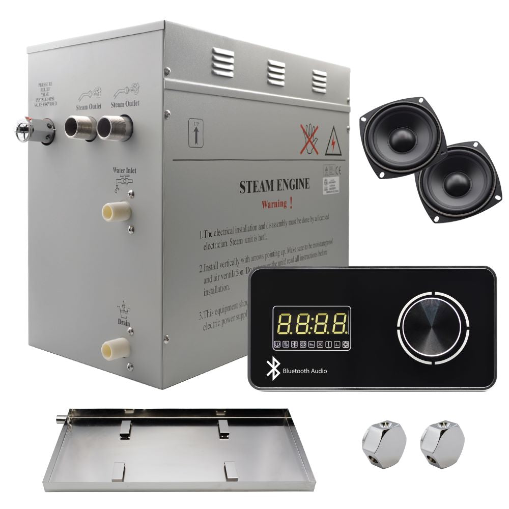 Steam Planet Superior Encore Plus 12kw Self-Draining Steam Bath Generator with Bluetooth Horizontal Digital Keypad in Black and a Drip Pan-Steam Generator-Homeward Bath-Luxury Steam Showers