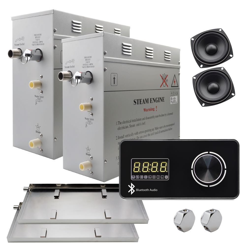 Steam Planet Superior Encore Plus 18kw Self-Draining Steam Bath Generator with Bluetooth Horizontal Digital Keypad in Black and a Drip Pan-Steam Generator-Homeward Bath-Luxury Steam Showers