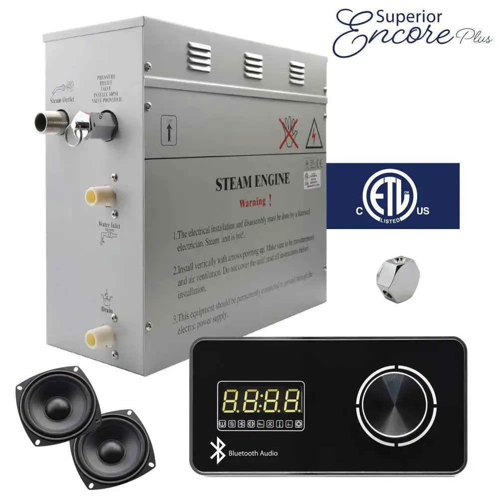 Steam Planet Superior Encore Plus 9kw Self-Draining Steam Bath Generator with Bluetooth Horizontal Digital Keypad in Black-Steam Generator-Homeward Bath-Luxury Steam Showers
