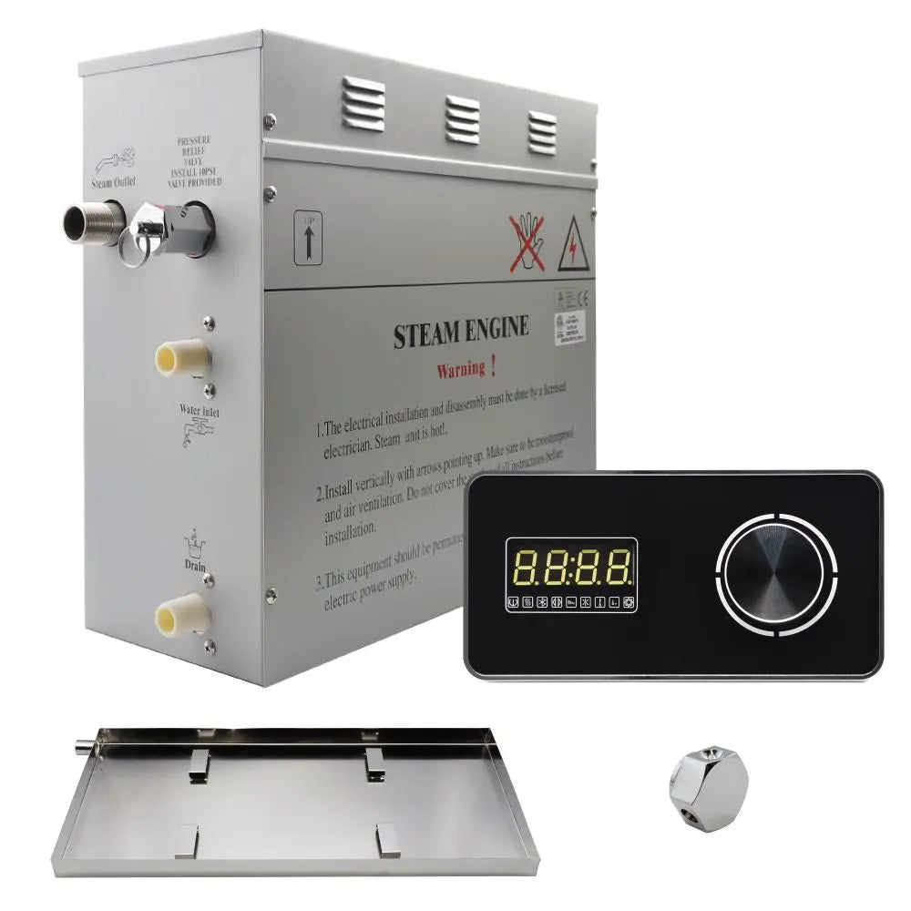 Steam Planet Superior Encore 9kw Self-Draining Steam Bath Generator Kit with Horizontal Digital Keypad in Black and a Drip Pan-Steam Generator-Homeward Bath-Luxury Steam Showers
