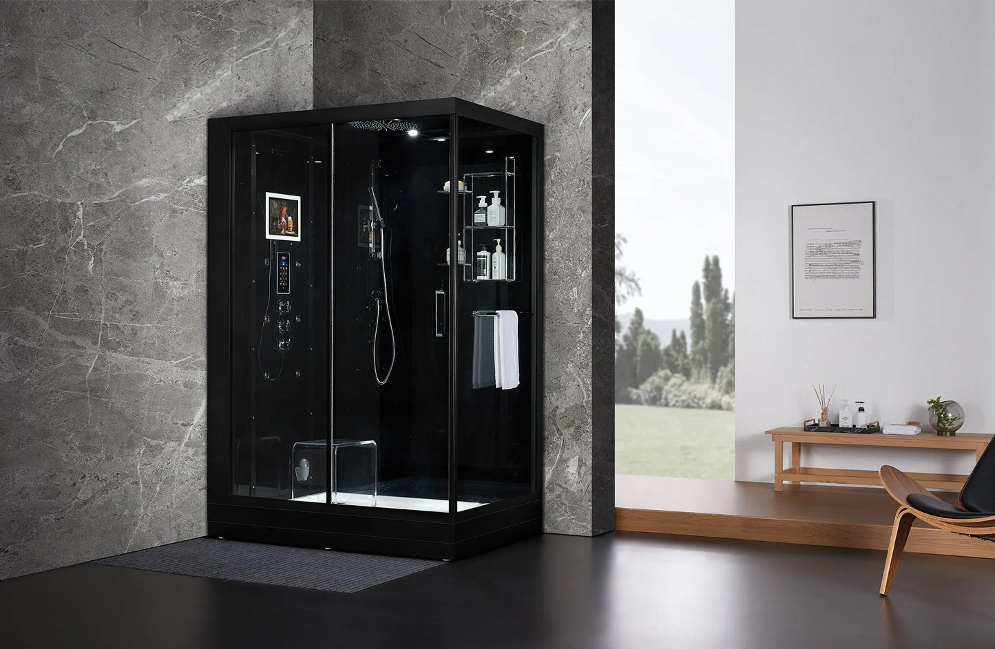 Black Platinum Anzio-L Steam Shower-Walk-In-Maya Bath-Luxury Steam Showers