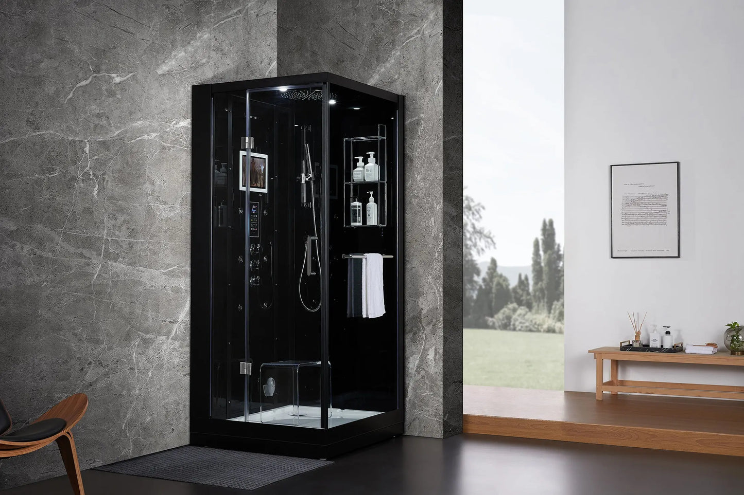 Black Platinum Arezzo-L Steam Shower-Walk-In-Maya Bath-Luxury Steam Showers