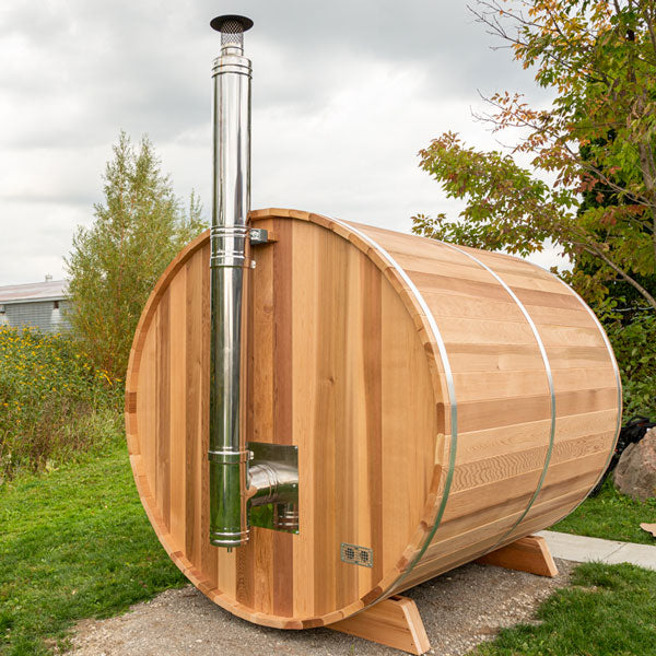 Canadian Timber Serenity Barrel Wood Burning Sauna-Outdoor Sauna-Dundalk Leisurecraft-None-Chimney & Heat Shield Set for out the Back Wall-None-Luxury Steam Showers