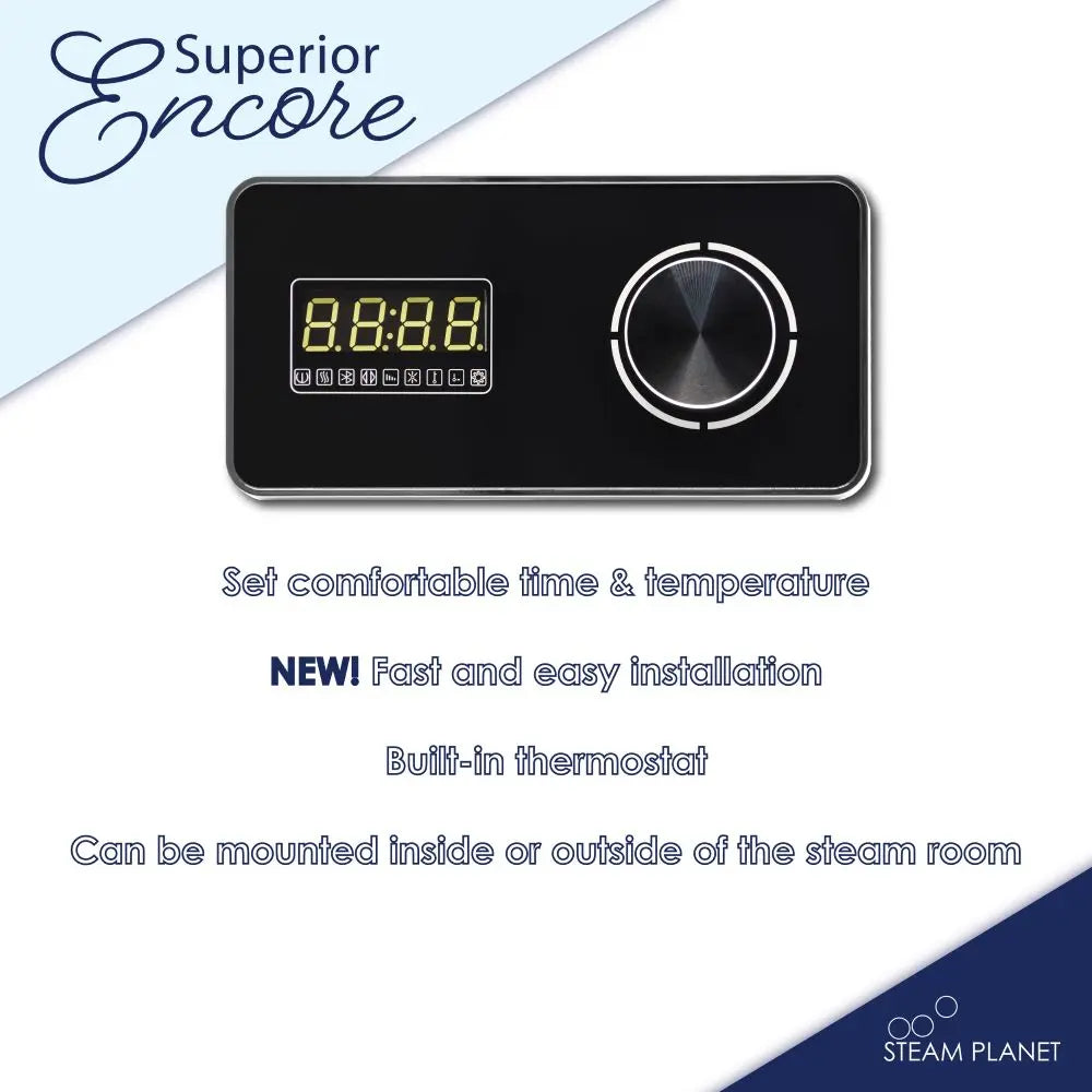 Steam Planet Superior Encore 9kw Self-Draining Steam Bath Generator Kit with Horizontal Digital Keypad in Black and a Drip Pan-Steam Generator-Homeward Bath-Luxury Steam Showers