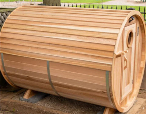 Canadian Timber Serenity MP Barrel Electric Sauna-Outdoor Sauna-Dundalk Leisurecraft-None-Knotty Cedar Bevel Roof-Luxury Steam Showers