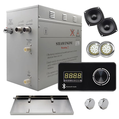 Steam Planet Superior Encore Plus 12kw Self-Draining Steam Bath Generator with Bluetooth Horizontal Digital Keypad in Black, Drip Pan and White Light-Steam Generator-Homeward Bath-Luxury Steam Showers