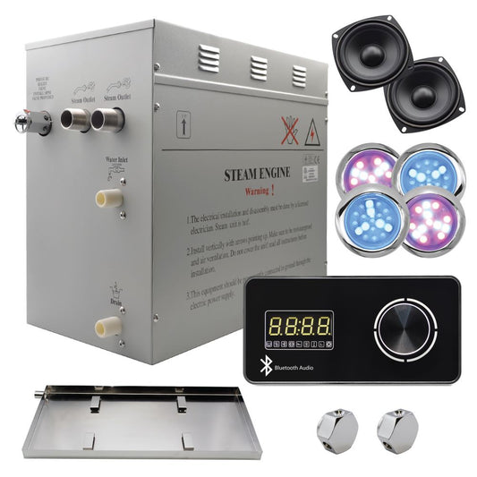 Steam Planet Superior Encore Plus 12kw Self-Draining Steam Bath Generator with Bluetooth Horizontal Digital Keypad in Black, Drip Pan and Multi-Colored Lights-Steam Generator-Homeward Bath-Luxury Steam Showers