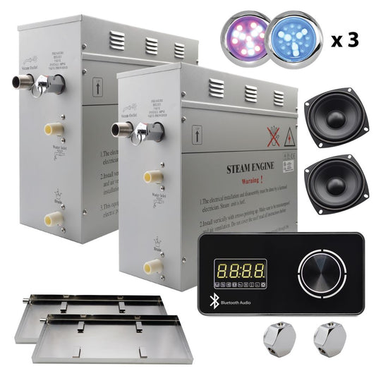 Steam Planet Superior Encore Plus 18kw Self-Draining Steam Bath Generator with Bluetooth Horizontal Digital Keypad in Black, Drip Pan and Multi-Colored Lights-Steam Generator-Homeward Bath-Luxury Steam Showers