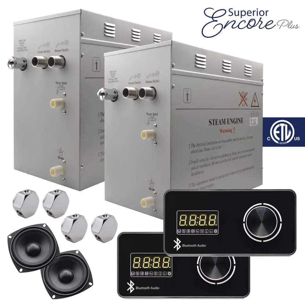 Steam Planet Superior Encore Plus 24kw Self-Draining Steam Bath Generator with Dual Bluetooth Horizontal Digital Keypads in Black-Steam Generator-Homeward Bath-Luxury Steam Showers
