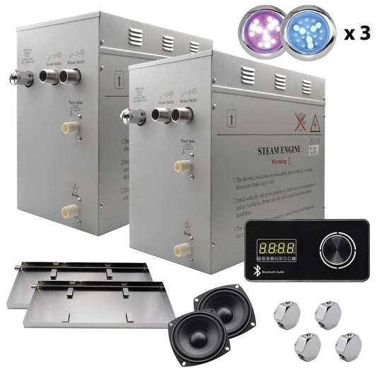 Steam Planet Superior Encore Plus 24kw Self-Draining Steam Bath Generator with Bluetooth Horizontal Digital Keypad in Black, Drip Pan and Multi-Colored Lights-Steam Generator-Homeward Bath-Luxury Steam Showers