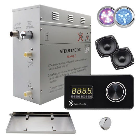 Steam Planet Superior Encore Plus 9kw Self-Draining Steam Bath Generator with Bluetooth Horizontal Digital Keypad in Black, Drip Pan and Multi-Colored Lights-Steam Generator-Homeward Bath-Luxury Steam Showers
