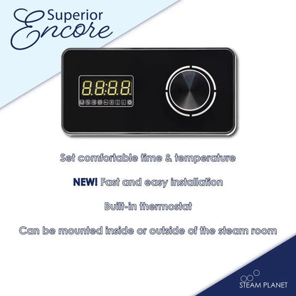 Steam Planet Superior Encore 9kw Self-Draining Steam Bath Generator Kit with Horizontal Digital Keypad in Black and a Drip Pan-Steam Generator-Homeward Bath-Luxury Steam Showers